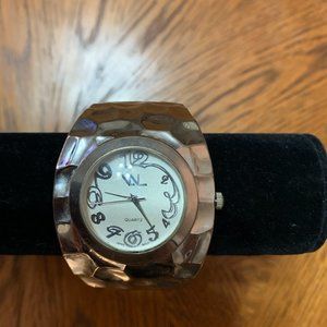 Via Nova hammered Silver Cuff Stainless watch